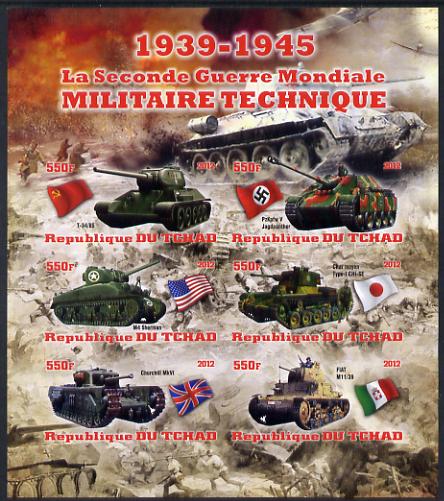Chad 2012 Military Strength of the Second World War - Tanks imperf sheetlet containing 6 values unmounted mint, stamps on , stamps on  stamps on , stamps on  stamps on  ww2 , stamps on  stamps on militaria, stamps on  stamps on tanks