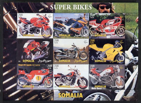 Somalia 2003 Super Bikes perf sheetlet containing 9 values unmounted mint. Note this item is privately produced and is offered purely on its thematic appeal , stamps on motorbikes