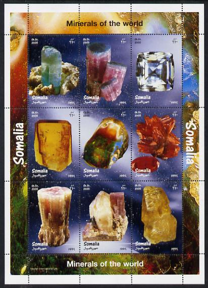Somalia 1999 Minerals of the World perf sheetlet containing 9 values unmounted mint. Note this item is privately produced and is offered purely on its thematic appeal , stamps on , stamps on  stamps on minerals