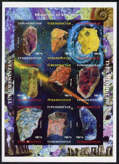 Turkmenistan 1999 Minerals imperf sheetlet containing 9 values unmounted mint , stamps on minerals