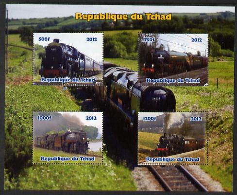 Chad 2012 Steam Locomotives perf sheetlet containing 4 values unmounted mint. Note this item is privately produced and is offered purely on its thematic appeal. , stamps on railways