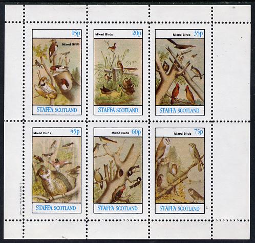 Staffa 1982 Birds #10 (Mixed incl Owls) perf set of 6 values (15p to 75p) unmounted mint, stamps on , stamps on  stamps on birds, stamps on  stamps on birds of prey, stamps on  stamps on owls