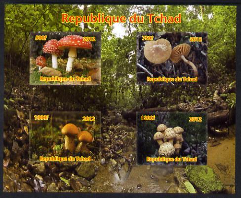Chad 2012 Fungi imperf sheetlet containing 4 values unmounted mint. Note this item is privately produced and is offered purely on its thematic appeal. , stamps on fungi