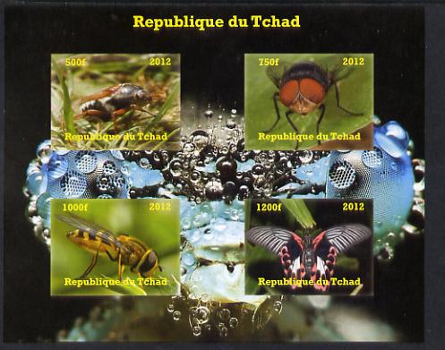 Chad 2012 Insects imperf sheetlet containing 4 values unmounted mint. Note this item is privately produced and is offered purely on its thematic appeal. , stamps on insects