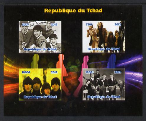 Chad 2012 The Beatles #1 imperf sheetlet containing 4 values unmounted mint. Note this item is privately produced and is offered purely on its thematic appeal. , stamps on personalities, stamps on beatles, stamps on pops, stamps on rock, stamps on music
