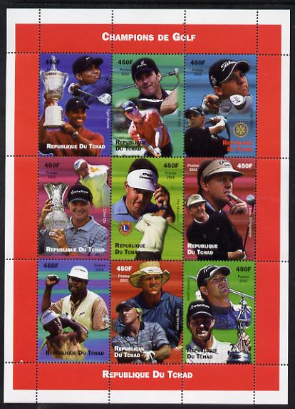 Chad 2002 Champions of Golf perf sheetlet containing 9 values unmounted mint. Note this item is privately produced and is offered purely on its thematic appeal. , stamps on sport, stamps on golf