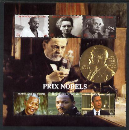 Chad 2012 Nobel Prize Winners perf sheetlet containing 6 values unmounted mint. Note this item is privately produced and is offered purely on its thematic appeal. , stamps on , stamps on  stamps on personalities, stamps on  stamps on nobel, stamps on  stamps on peace, stamps on  stamps on mandela, stamps on  stamps on obama, stamps on  stamps on usa president, stamps on  stamps on gandhi, stamps on  stamps on constitutions, stamps on  stamps on americana, stamps on  stamps on masonics, stamps on  stamps on masonry, stamps on  stamps on scouts, stamps on  stamps on einstein, stamps on  stamps on science, stamps on  stamps on physics, stamps on  stamps on nobel, stamps on  stamps on maths, stamps on  stamps on space, stamps on  stamps on judaica, stamps on  stamps on atomics, stamps on  stamps on mathematics, stamps on  stamps on judaism, stamps on  stamps on curie