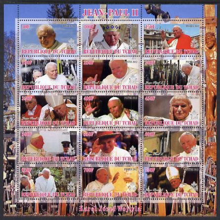 Chad 2012 Pope John Paul II #3 perf sheetlet containing 15 values unmounted mint, stamps on personalities, stamps on pope, stamps on popes, stamps on religion