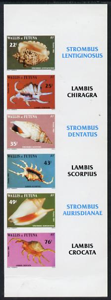 Wallis & Futuna 1984 Sea Shells - 3rd series imperf proof set of 6 in issued colours on thin glossy card unmounted mint as SG 428-33