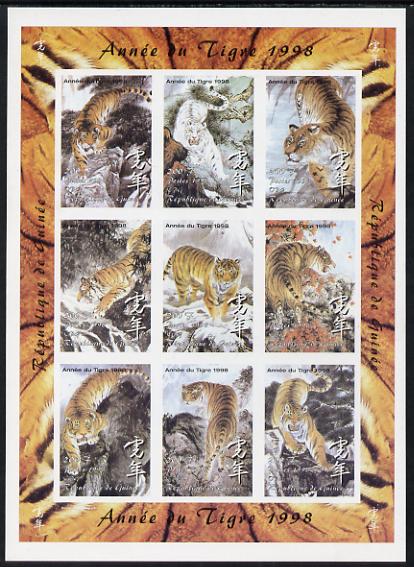 Guinea - Conakry 1998 Chinese New Year - Year of the Tiger imperf sheetlet containing set of 9 values, unmounted mint. Note this item is privately produced and is offered purely on its thematic appeal, stamps on , stamps on  stamps on tigers, stamps on  stamps on cats, stamps on  stamps on lunar