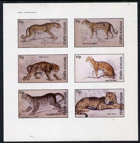 Staffa 1982 Animals (Big Cats) imperf set of 6 values (15p to 75p) unmounted mint, stamps on animals    cats