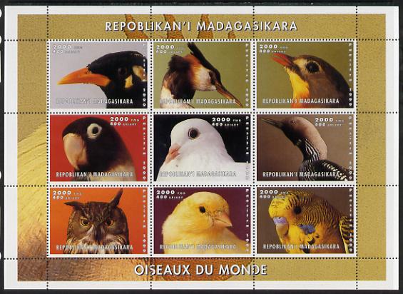 Madagascar 2000 Birds of the World perf sheetlet containing 9 values unmounted mint. Note this item is privately produced and is offered purely on its thematic appeal, stamps on birds, stamps on owls, stamps on birds of prey, stamps on parrots