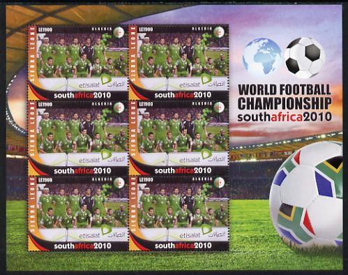 Sierra Leone 2010 Football World Cup Chamipnships - the team from Algeria in special sheet of 6 unmounted mint as SG 4715, stamps on football