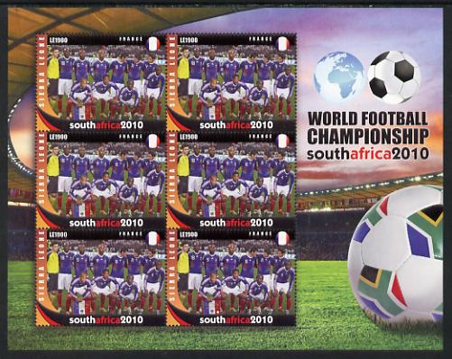 Sierra Leone 2010 Football World Cup Chamipnships - the team from France in special sheet of 6 unmounted mint as SG 4718, stamps on , stamps on  stamps on football