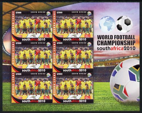 Sierra Leone 2010 Football World Cup Chamipnships - the team from South Africa in special sheet of 6 unmounted mint as SG 4719, stamps on football
