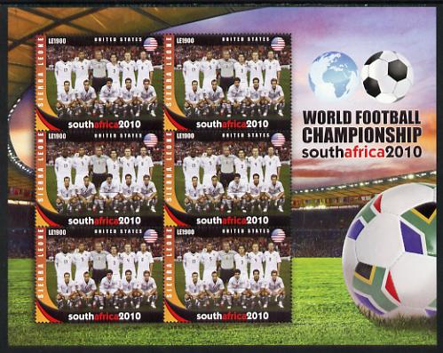 Sierra Leone 2010 Football World Cup Chamipnships - the team from United States in special sheet of 6 unmounted mint as SG 4723, stamps on , stamps on  stamps on football