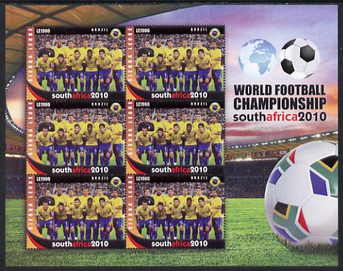 Sierra Leone 2010 Football World Cup Chamipnships - the team from Brazil in special sheet of 6 unmounted mint as SG 4725, stamps on , stamps on  stamps on football