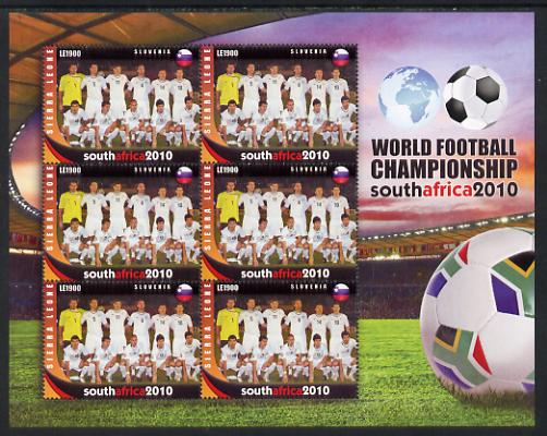 Sierra Leone 2010 Football World Cup Chamipnships - the team from Slovenia in special sheet of 6 unmounted mint as SG 4727, stamps on , stamps on  stamps on football