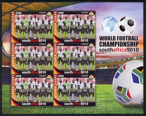 Sierra Leone 2010 Football World Cup Chamipnships - the team from Ghana in special sheet of 6 unmounted mint as SG 4728, stamps on , stamps on  stamps on football