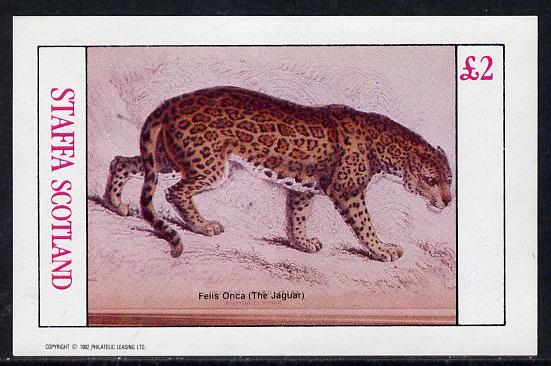 Staffa 1982 Animals (Jaguar) imperf deluxe sheet (£2 value) unmounted mint, stamps on animals    cats