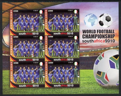 Sierra Leone 2010 Football World Cup Chamipnships - the team from Italy in special sheet of 6 unmounted mint as SG 4730, stamps on , stamps on  stamps on football