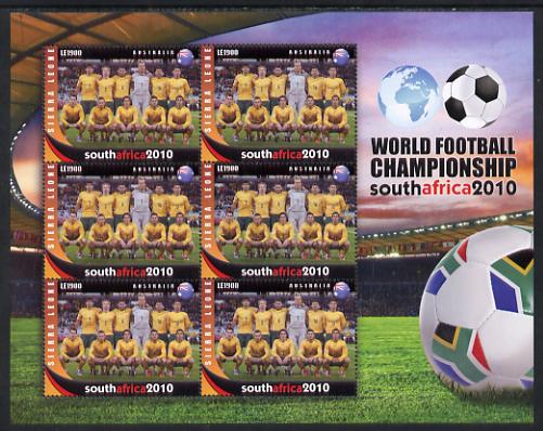 Sierra Leone 2010 Football World Cup Chamipnships - the team from Australia in special sheet of 6 unmounted mint as SG 4734, stamps on , stamps on  stamps on football