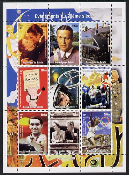 Guinea - Conakry 1998 Events of the 20th Century 1930-1939 perf sheetlet containing 9 values unmounted mint, stamps on millenium, stamps on films, stamps on movies, stamps on golf, stamps on railways, stamps on space, stamps on racing, stamps on cars, stamps on royalty, stamps on olympics
