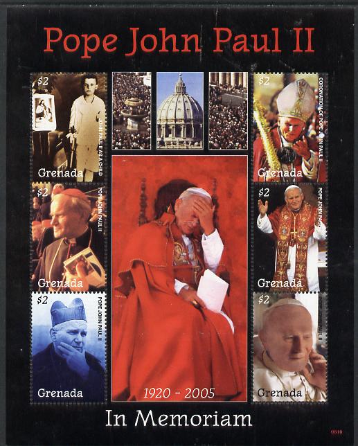 Grenada 2005 Pope John Paull II - In Memoriam perf sheetlet containing 6 values unmounted mint, stamps on personalities, stamps on popes, stamps on pope, stamps on religion