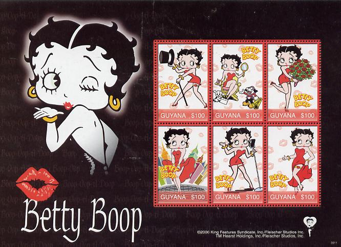 Guyana 2006 Betty Boop perf sheetlet containing set of 6 x $100 values unmounted mint SG 6581-86, stamps on entertainments, stamps on films, stamps on cinema, stamps on cartoons