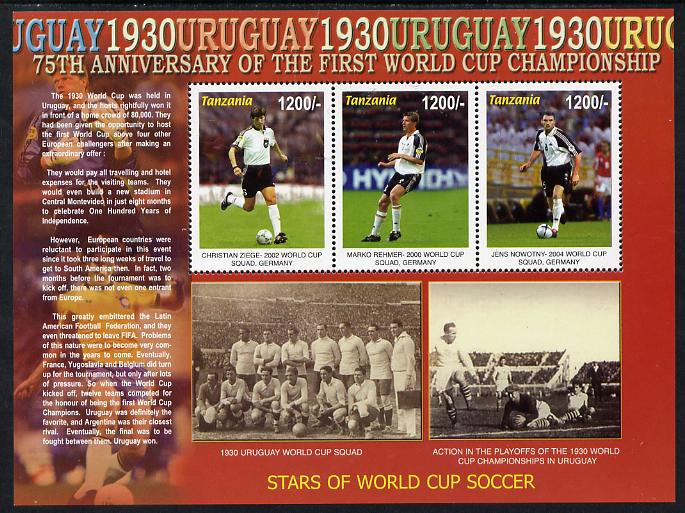 Tanzania 2005 Football - 75th Anniversary of First World Cup perf sheetlet containing 3 values unmounted mint, stamps on , stamps on  stamps on football