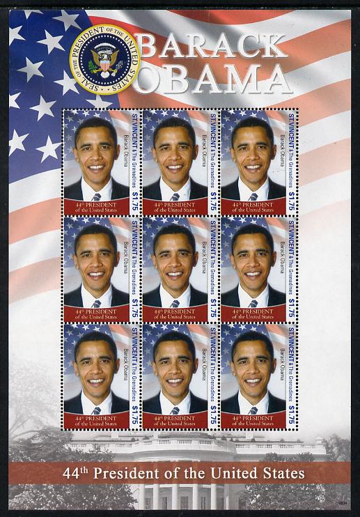 St Vincent 2009 Barack Obama - 44th President of the United States perf sheetlet containing 9 values unmounted mint, stamps on , stamps on  stamps on personalities, stamps on  stamps on constitutions, stamps on  stamps on americana, stamps on  stamps on usa presidents, stamps on  stamps on obama, stamps on  stamps on 