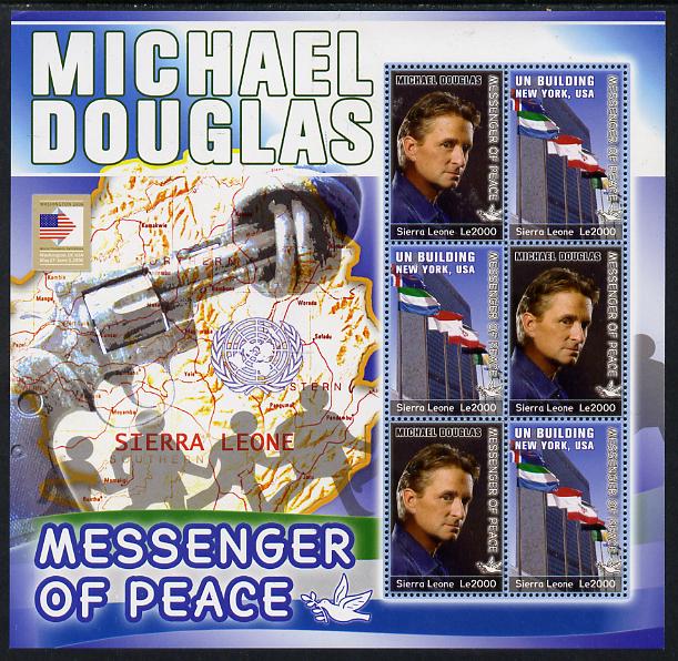 Sierra Leone 2006 Michael Douglas - UN Messenger of Peace perf sheetlet containing 6 values unmounted mint as SG 4445-46, stamps on , stamps on  stamps on personalities, stamps on  stamps on films, stamps on  stamps on cinema, stamps on  stamps on movies, stamps on  stamps on united nations, stamps on  stamps on peace