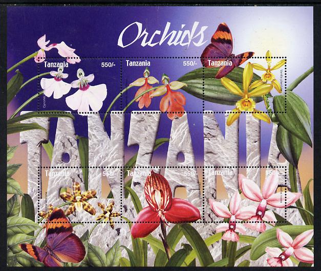 Tanzania 2004 Orchids perf sheetlet containing 6 values unmounted mint, stamps on flowers, stamps on orchids, stamps on butterflies