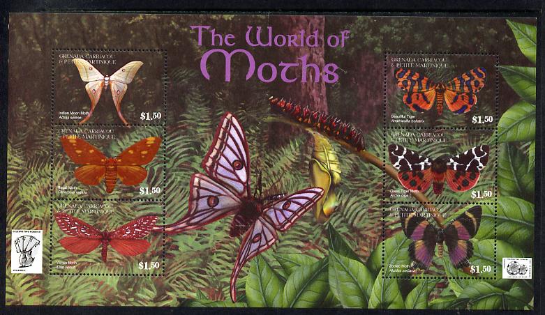 Grenada - Grenadines 2001 Moths perf sheetlet containing 6 values unmounted mint SG 3528-33, stamps on butterflies