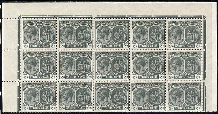 St Kitts-Nevis 1920-22 KG5 MCA Medicinal Spring 2d slate-grey marginal block of 15 Rows 1, 2 & 3 unmounted mint SG 27, stamps on , stamps on  stamps on , stamps on  stamps on  kg5 , stamps on  stamps on 