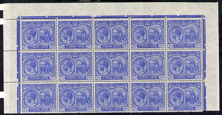 St Kitts-Nevis 1920-22 KG5 MCA Columbus 2.5d ultramarine marginal block of 15 Rows 1, 2 & 3 unmounted mint SG 28, stamps on , stamps on  stamps on , stamps on  stamps on  kg5 , stamps on  stamps on 