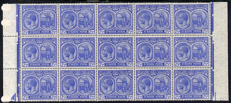 St Kitts-Nevis 1920-22 KG5 MCA Columbus 2.5d ultramarine marginal block of 15 Rows 4, 5 & 6 unmounted mint SG 28, stamps on , stamps on  stamps on , stamps on  stamps on  kg5 , stamps on  stamps on 