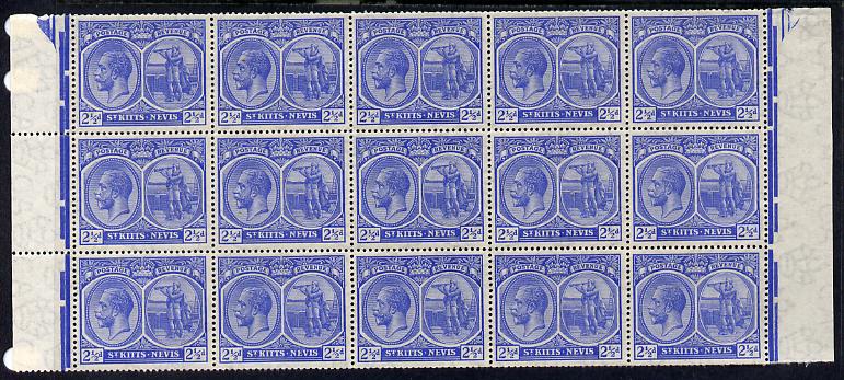 St Kitts-Nevis 1920-22 KG5 MCA Columbus 2.5d ultramarine marginal block of 15 Rows 7, 8 & 9 unmounted mint SG 28, stamps on , stamps on  stamps on , stamps on  stamps on  kg5 , stamps on  stamps on 