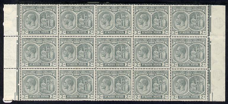 St Kitts-Nevis 1921-29 KG5 Script CA Medicinal Spring 2d slate-grey marginal block of 15 Rows 4, 5 & 6 unmounted mint some split perfs SG 41, stamps on , stamps on  stamps on , stamps on  stamps on  kg5 , stamps on  stamps on 