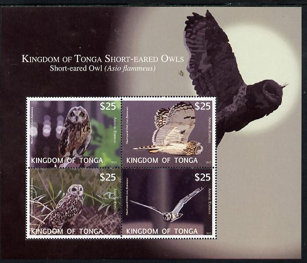 Tonga 2012 Owls (Express Mail) perf sheetlet containing set of 4 values unmounted mint 