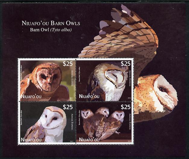 Tonga - Niuafo'ou 2012 Owls (Express Mail) perf sheetlet containing set of 4 values unmounted mint , stamps on birds, stamps on birds of prey, stamps on owls, stamps on 