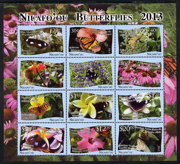Tonga - Niuafo'ou 2013 Butterflies #2 perf sheetlet containing set of 12 values (blue background) unmounted mint, stamps on insects, stamps on butterflies