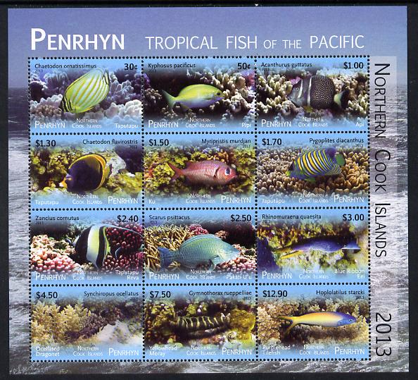 Cook Islands - Penrhyn 2013 Tropical Fish of the Pacific definitive perf sheetlet containing 12 values unmounted mint, stamps on fish