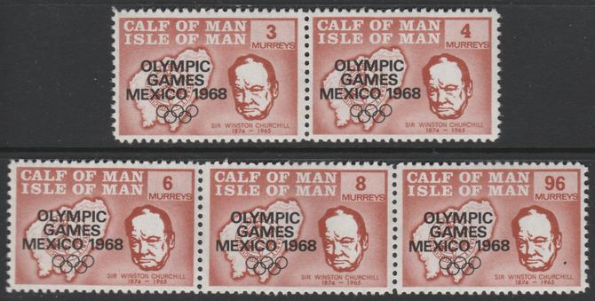 Calf of Man 1968 Olympic Games Mexico overprinted on Churchill perf set of 5 in brown P11 (as Rosen CA123-27) unmounted mint, stamps on , stamps on  stamps on churchill  personalities  maps   sport      olympics