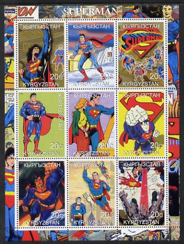 Kyrgyzstan 2000 Superman perf sheetlet containing 9 values unmounted mint, stamps on , stamps on  stamps on films, stamps on  stamps on movies, stamps on  stamps on cinema, stamps on  stamps on  tv , stamps on  stamps on 