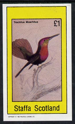 Staffa 1982 Hummingbirds #06 imperf souvenir sheet (£1 value) unmounted mint, stamps on birds, stamps on humming-birds, stamps on hummingbirds