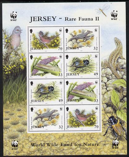 Jersey 2004 WWF - Endangered Species perf m/sheet containing two sets of 4 unmounted mint SG MS 1162, stamps on , stamps on  stamps on , stamps on  stamps on  wwf , stamps on  stamps on lizards, stamps on  stamps on insects, stamps on  stamps on ants, stamps on  stamps on birds