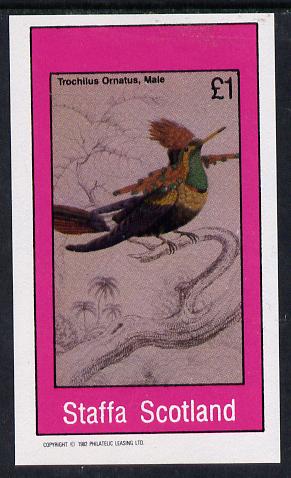 Staffa 1982 Hummingbirds #07 imperf souvenir sheet (£1 value) unmounted mint, stamps on birds, stamps on humming-birds, stamps on hummingbirds