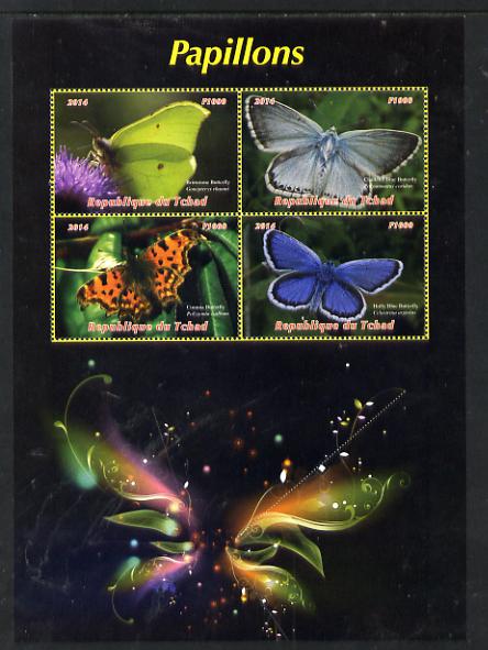 Chad 2014 Butterflies #1 large perf sheetlet containing 4 values unmounted mint. Note this item is privately produced and is offered purely on its thematic appeal. . , stamps on , stamps on  stamps on butterflies