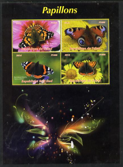 Chad 2014 Butterflies #2 large perf sheetlet containing 4 values unmounted mint. Note this item is privately produced and is offered purely on its thematic appeal. . , stamps on , stamps on  stamps on butterflies
